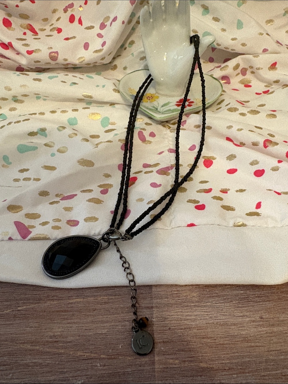 Liz Claiborne Black Teardrop Pendant Multi-Strand Necklace